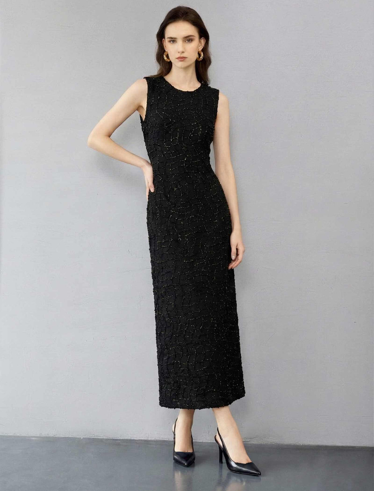 Shimmering Black Defined Waist Slip Gown