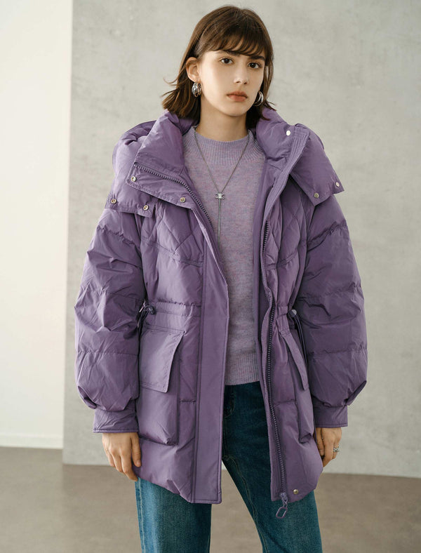 Zip-Front Drawstring Waist Hooded Down Jacket