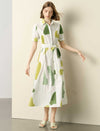 Green Watercolor Print Shirt Midi Dress