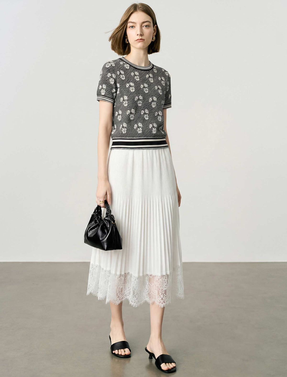 Floral Jacquard Short-Sleeve Knit Top