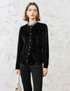 Black Velvet Embellished Button-Up Top