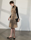 Wool Blend Textured Notched-Lapel Sleeveless Dress