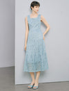 Square Neck Sleeveless Floral Lace Tiered Midi Dress