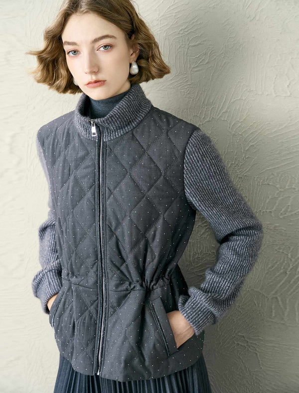 Polka Dot Quilted Knit Sleeve Jacket