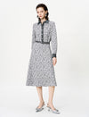 Abstract Print Belted Long Sleeve Midi Dress