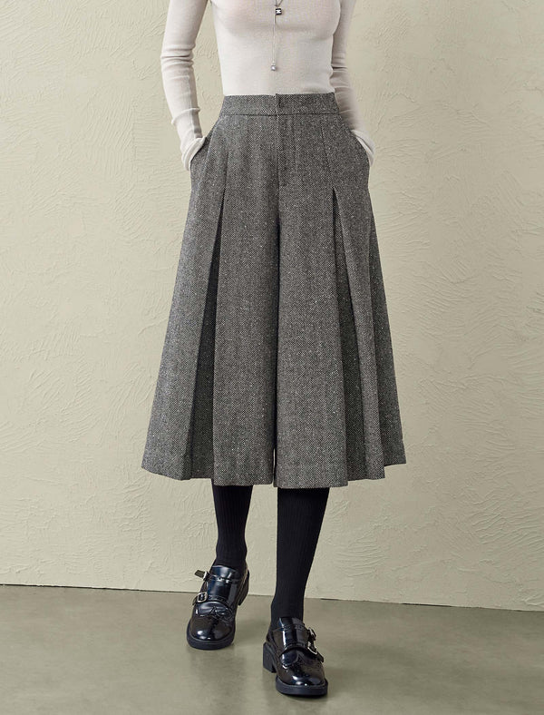 Herringbone Wool-Blend Culottes