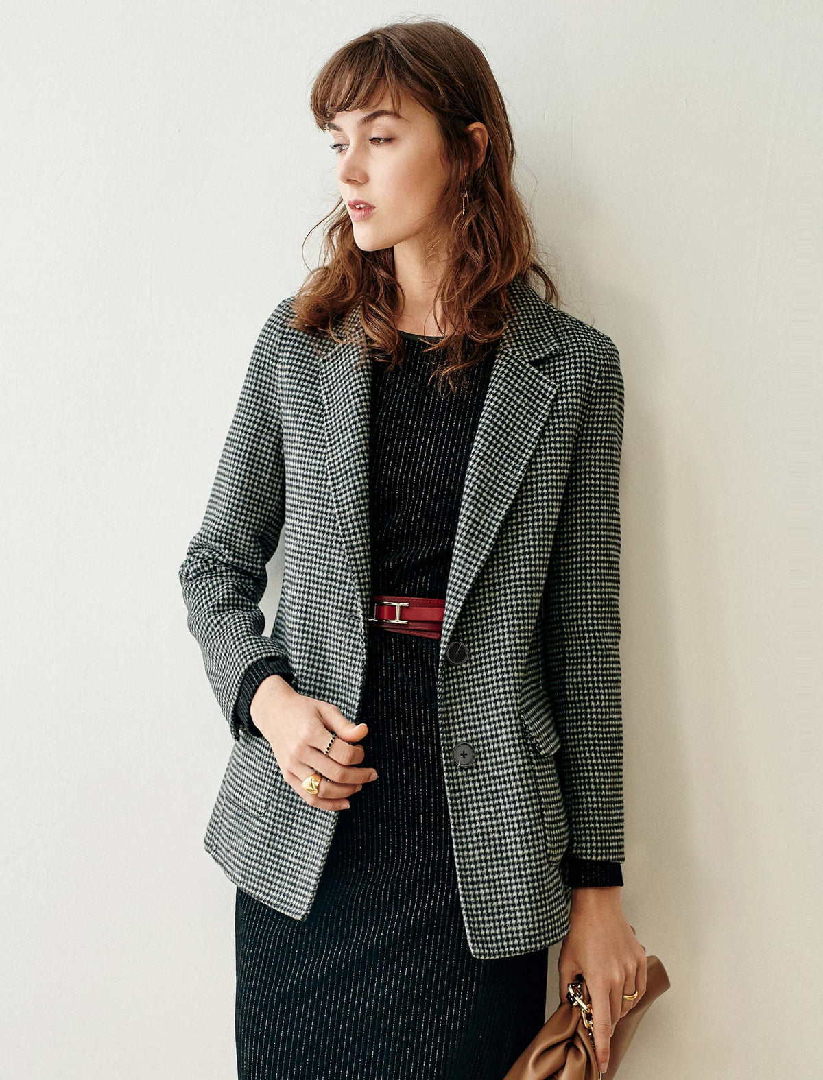 Wool Blend Solid Button-Front Relaxed Blazer