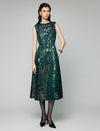 Jacquard Crewneck Sleeveless A-Line Midi Dress