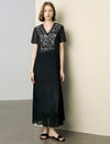 Vintage Lace Spliced Pleated Maxi Dress