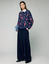 Wool and Mulberry Silk Blend Floral Jacquard Crewneck Relaxed Sweater