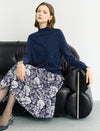Wool Blend Mock Neck Jacquard Knit Sweater