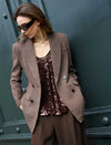 Coffee Wool-Blend Double-Breasted Blazer