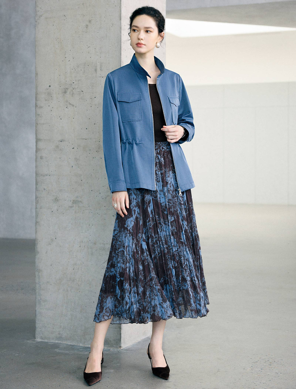 Vintage Printed Pleated Midi A Line Skirt