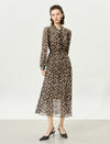 Brown Sheer Tie-Neck Floral Midi Dress