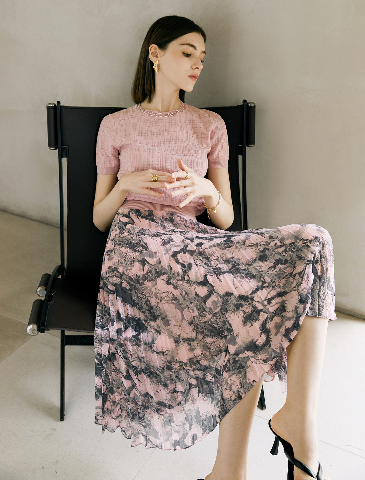 Chiffon Tie Dye Sun Pleated Midi Skirt