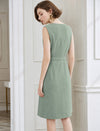 Sage Green Belted Sleeveless Midi Sheath Dress