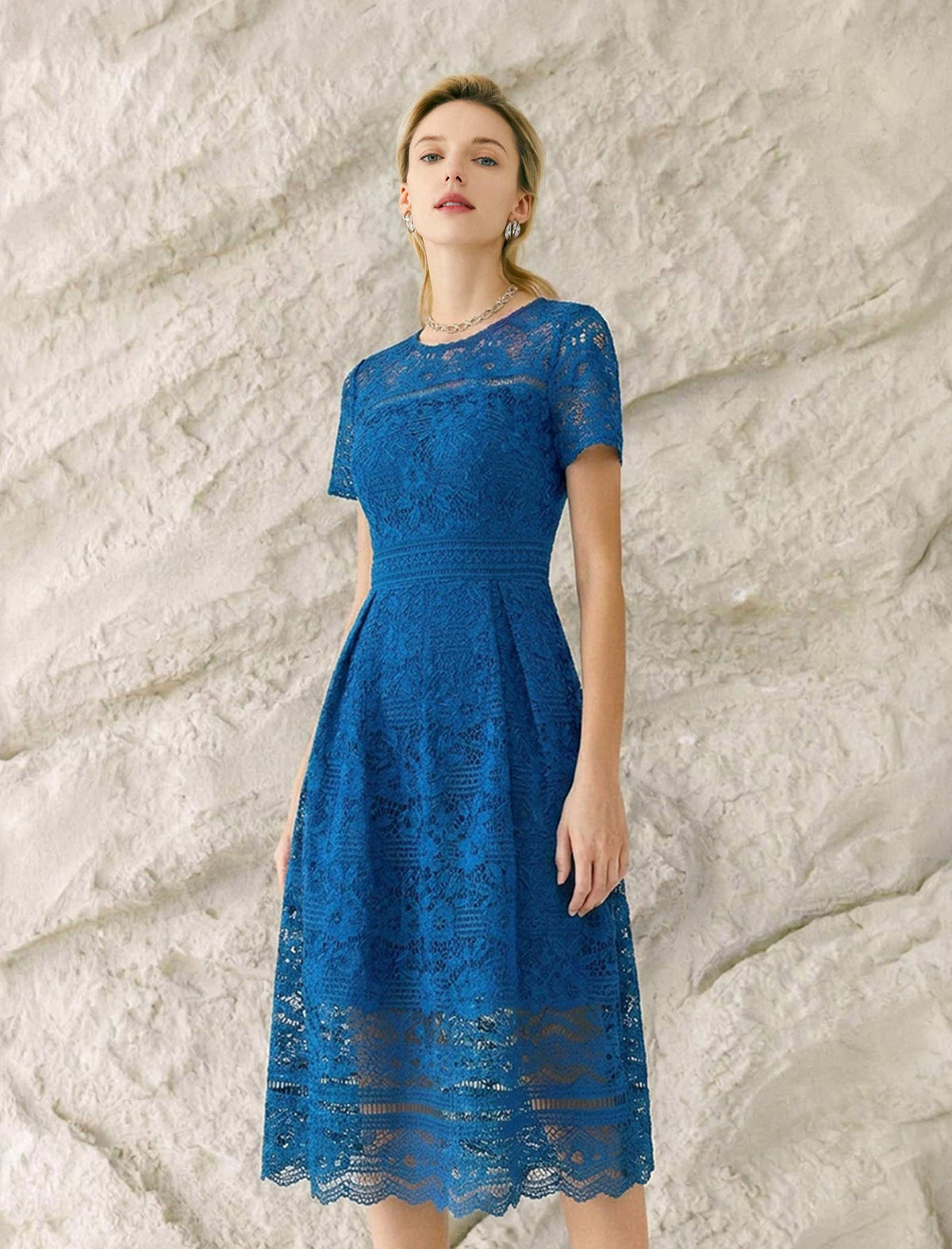 Vintage Lace Waist-Cinched Ruffle Dress