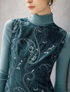 Embroidered Paisley Crewneck Sleeveless A-Line Midi Dress