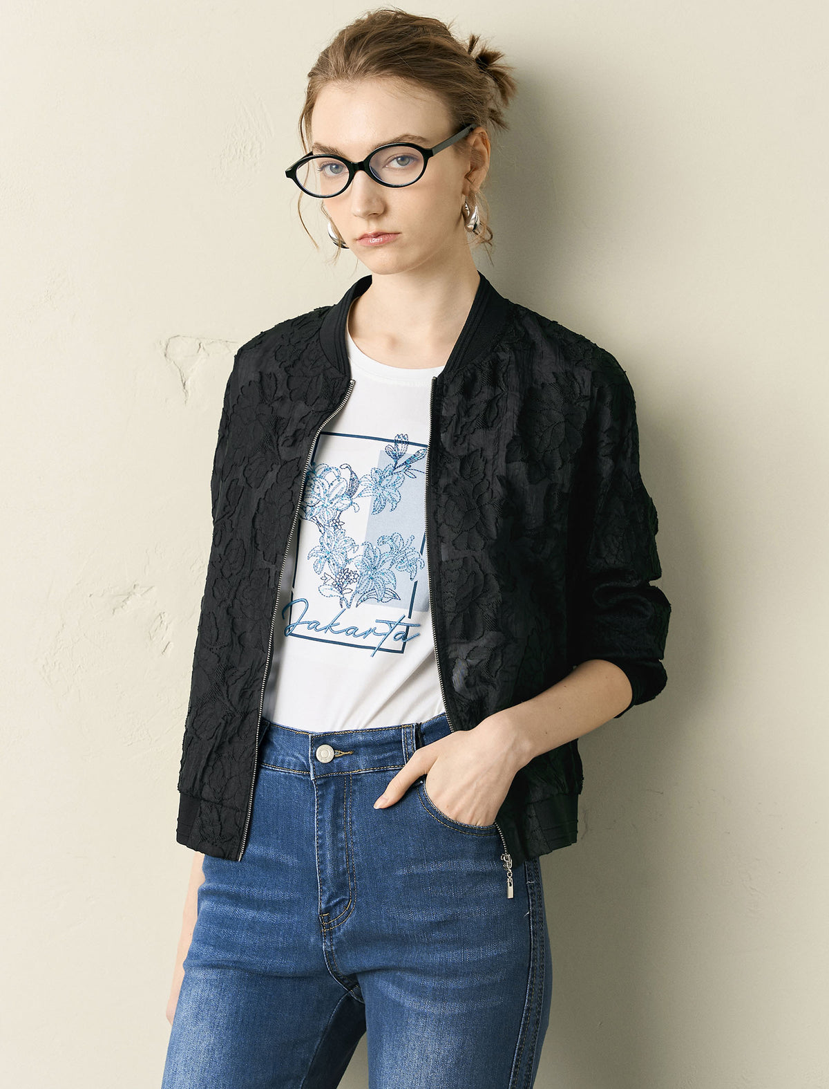 Sheer Floral Lace Zip-Up Sun Jacket