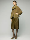 Wool Blend Contrast-Panel Stand-Collar Zip-Front Cropped Jacket