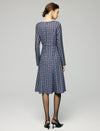 Beaded Crewneck Purple Check Fit Flare Dress