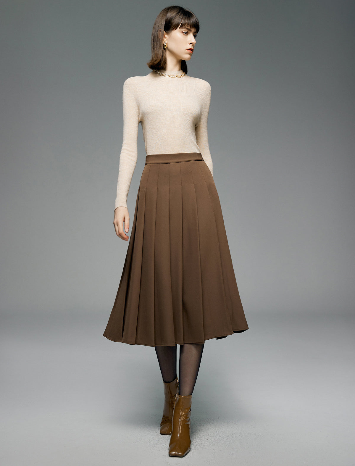 Pleated A-Line Midi Skirt