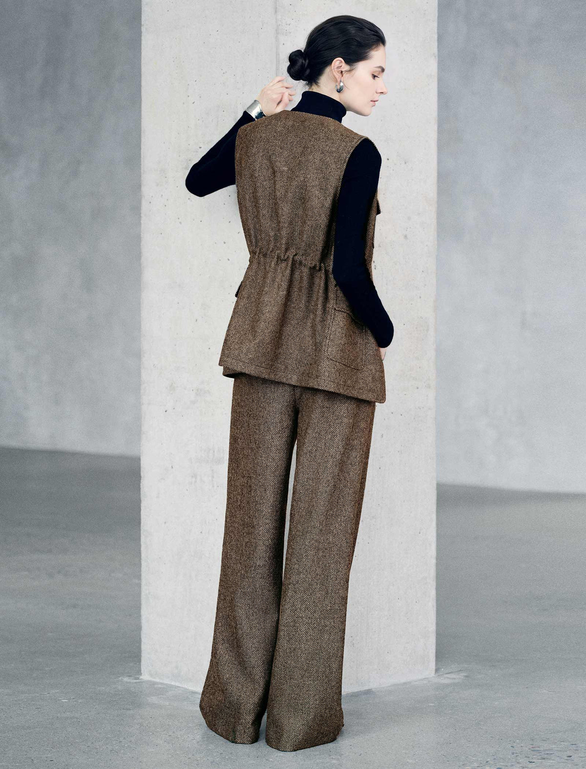 Textured High Waist Wide Leg Pants