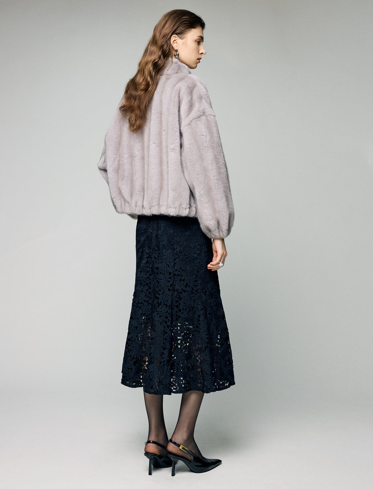 Lace High-Waist Mermaid Midi Skirt
