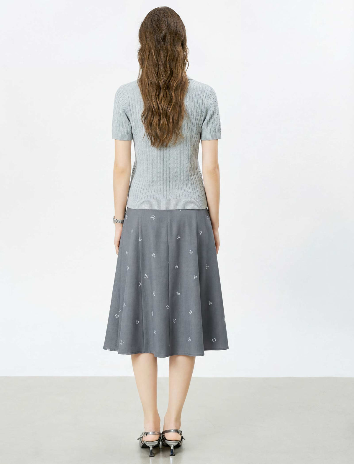 Cable Knit Short-Sleeve Polo Top