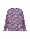 Printed Stand Collar Pleated Chiffon Blouse
