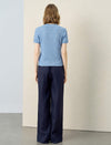 Tailored Open-Collar Knit Top