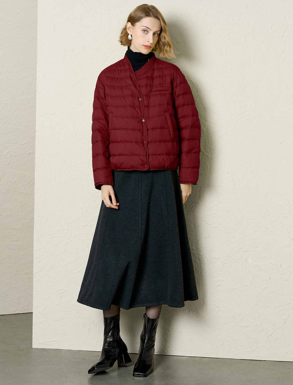 Asymmetric-Collar Cropped Down Jacket