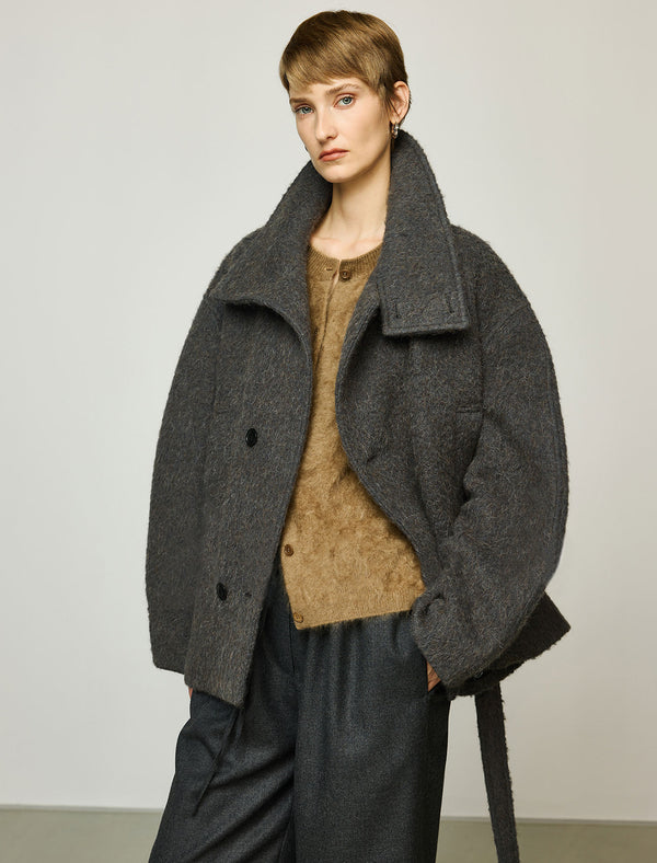 Wool-Alpaca Blend Belted Short Coat