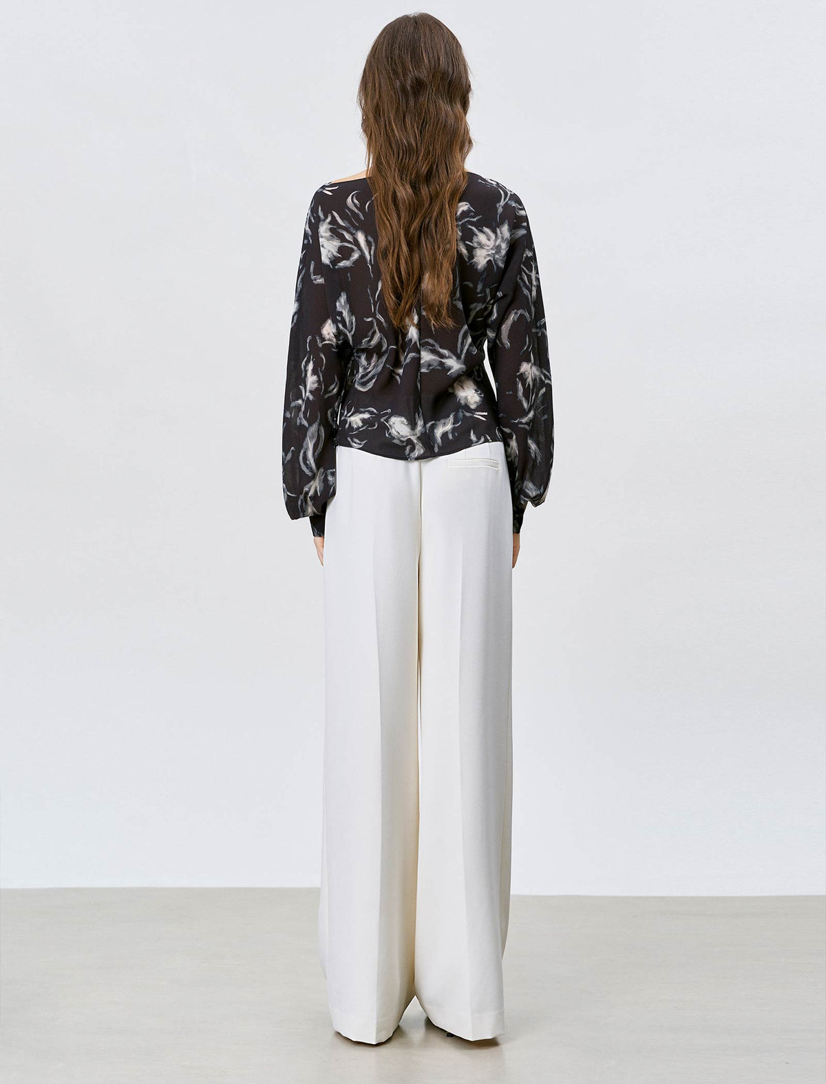 Abstract Floral Print Boat Neck Blouse