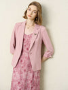Dusty Pink Single Button Rolled Cuff 3/4 Sleeve Blazer