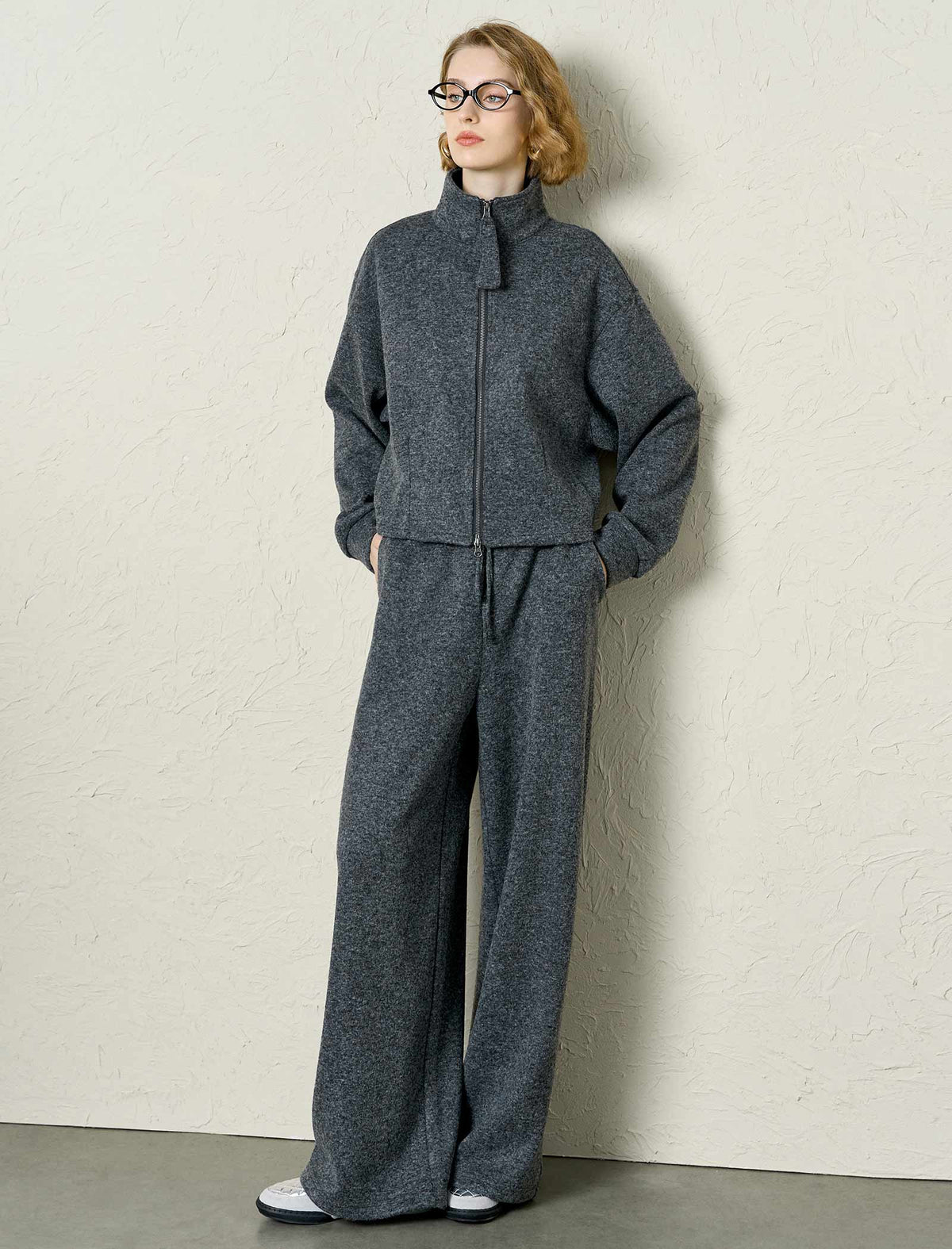 Heathered Wool-Blend Zip-Up Tracksuit Set