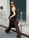 Coffee Wool-Blend Wide-Leg Pants