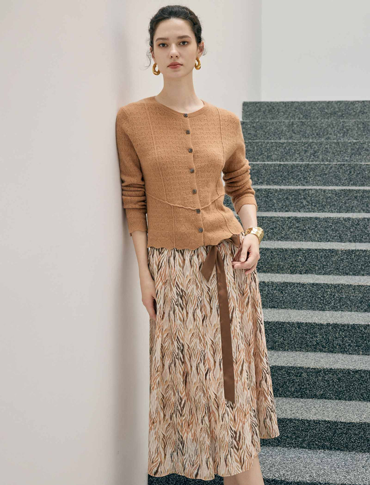 Floral Print High Waist A-Line Midi Skirt