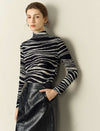 Zebra Print Mock-Neck Long-Sleeve Knit Top
