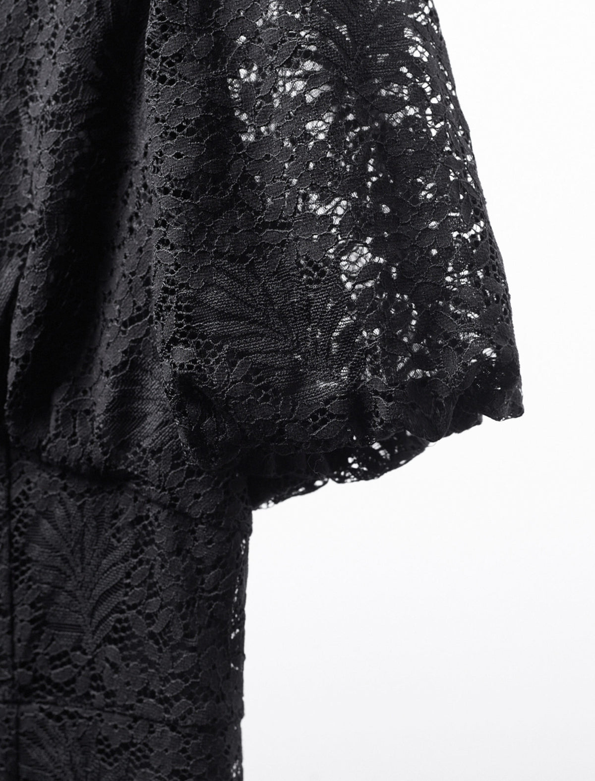 Lace Floral V-Neck Puff Sleeve Midi Dress