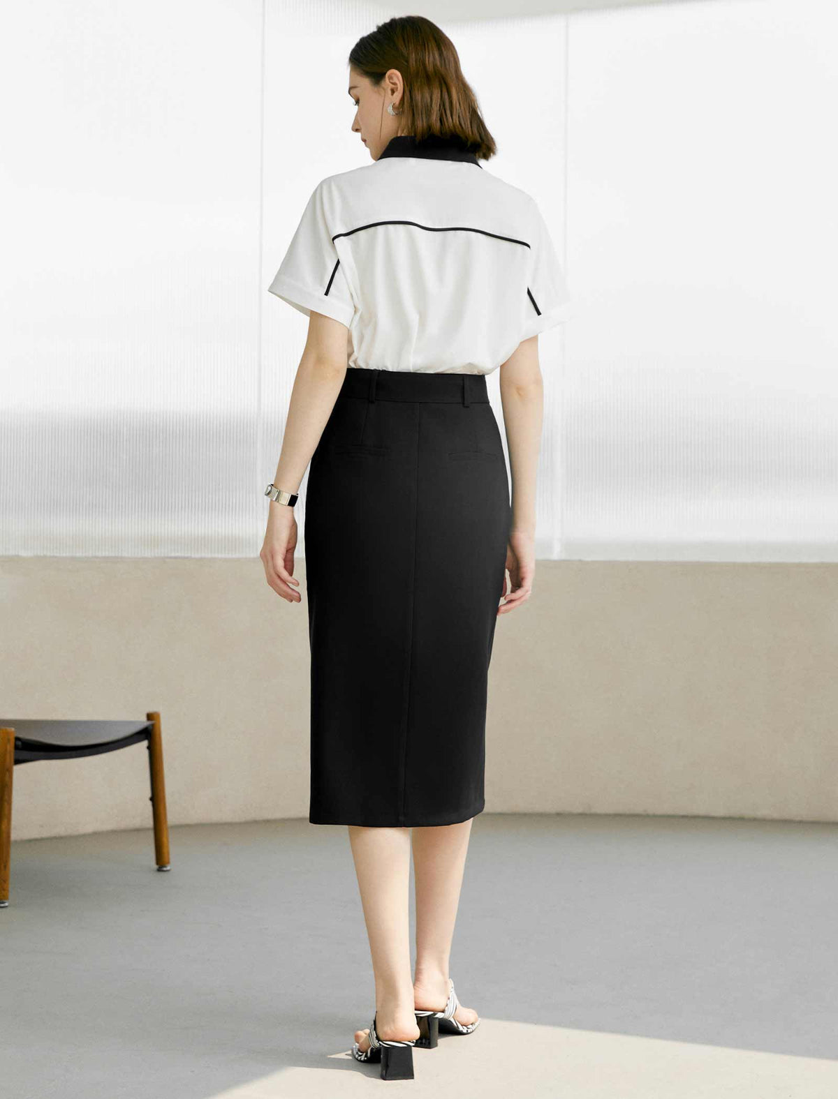 Workwear Black Slit Skirt