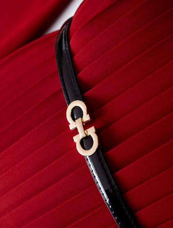 Mock Neck Pleated Midi Dress