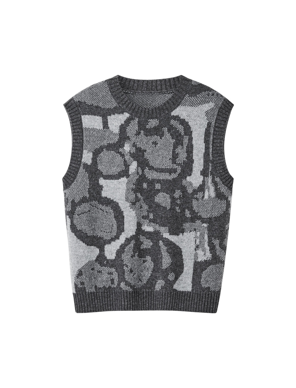 Crew Neck Abstract Art Jacquard Knit Vest
