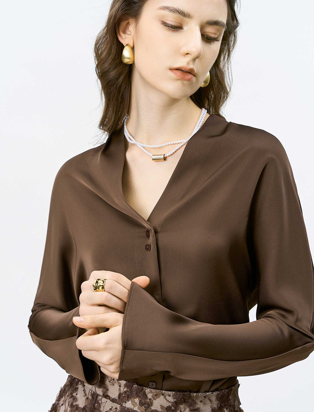 Satin V-Neck Blouse