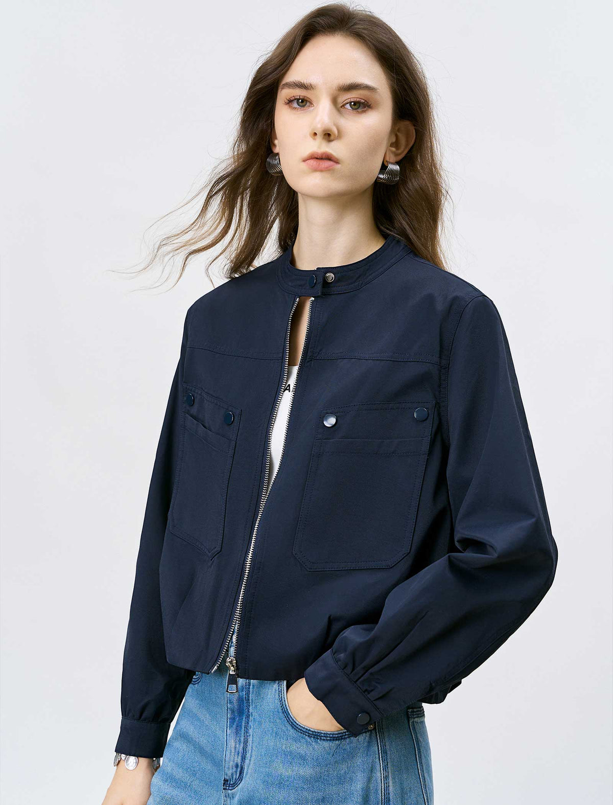 Cropped Utility Bomber Jacket
