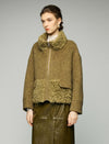 Wool Blend Contrast-Panel Stand-Collar Zip-Front Cropped Jacket
