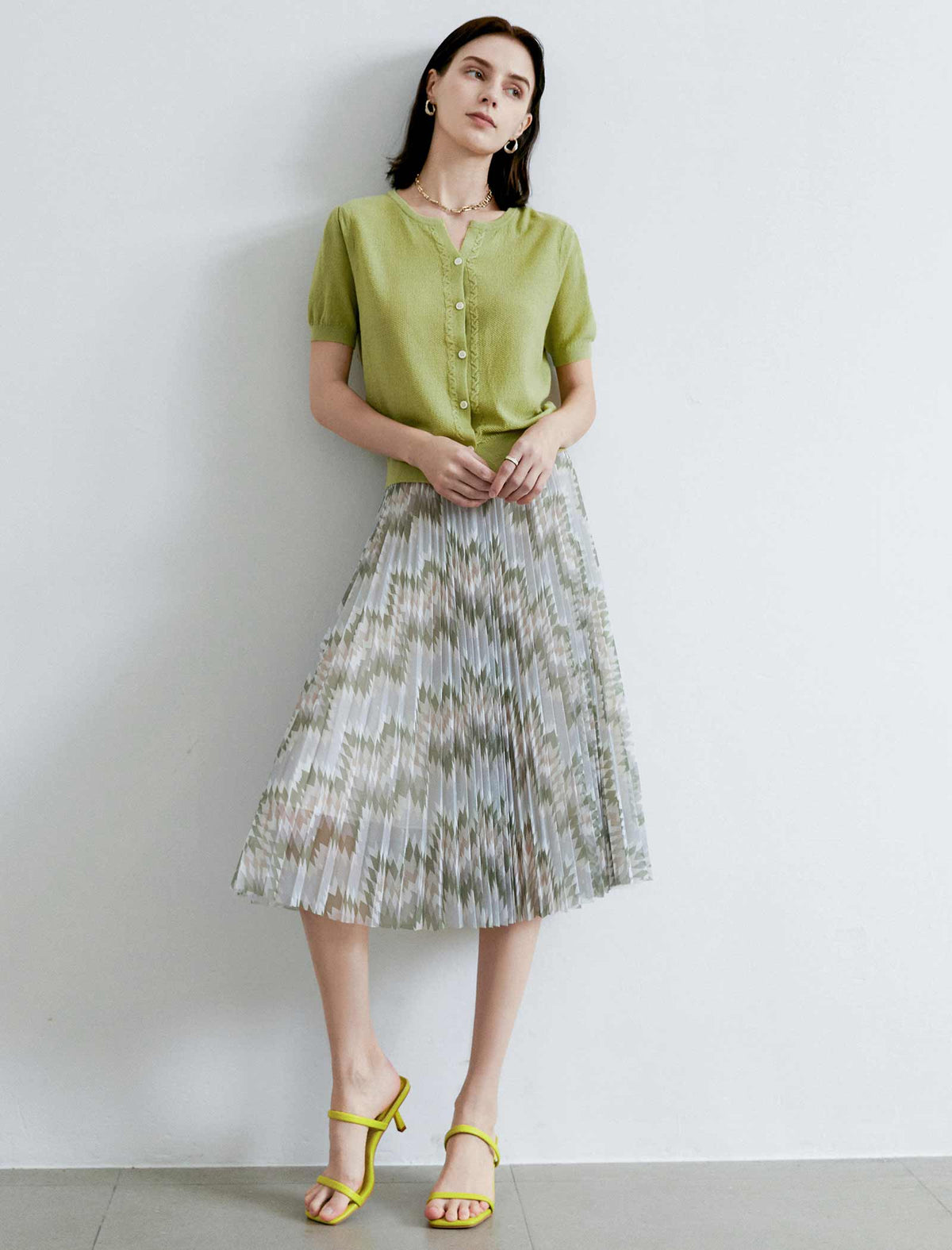 Vintage Floral Pleated A-Line Skirt
