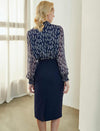 Stand Collar Floral Print Chiffon Lantern Sleeve Blouse