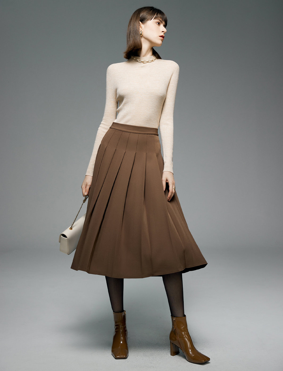 Pleated A-Line Midi Skirt