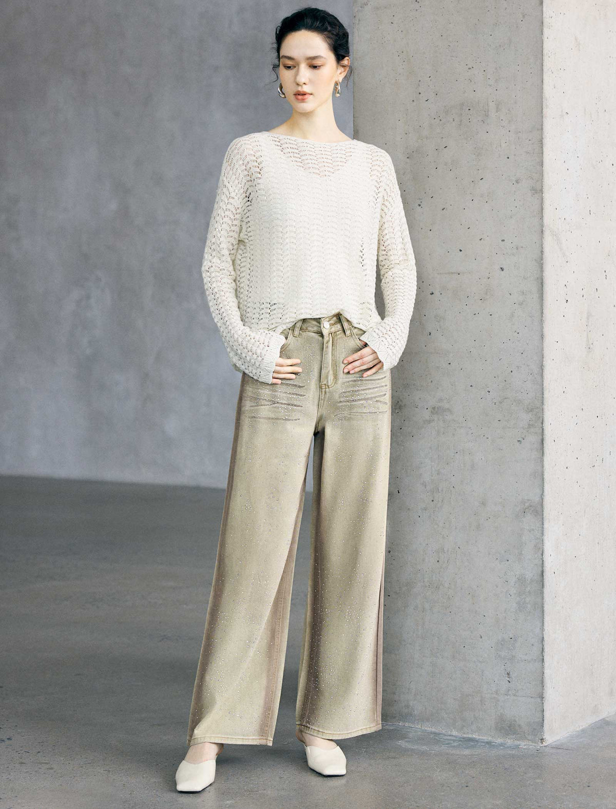 Thin Mesh Sparkly Long Sleeve Pullover